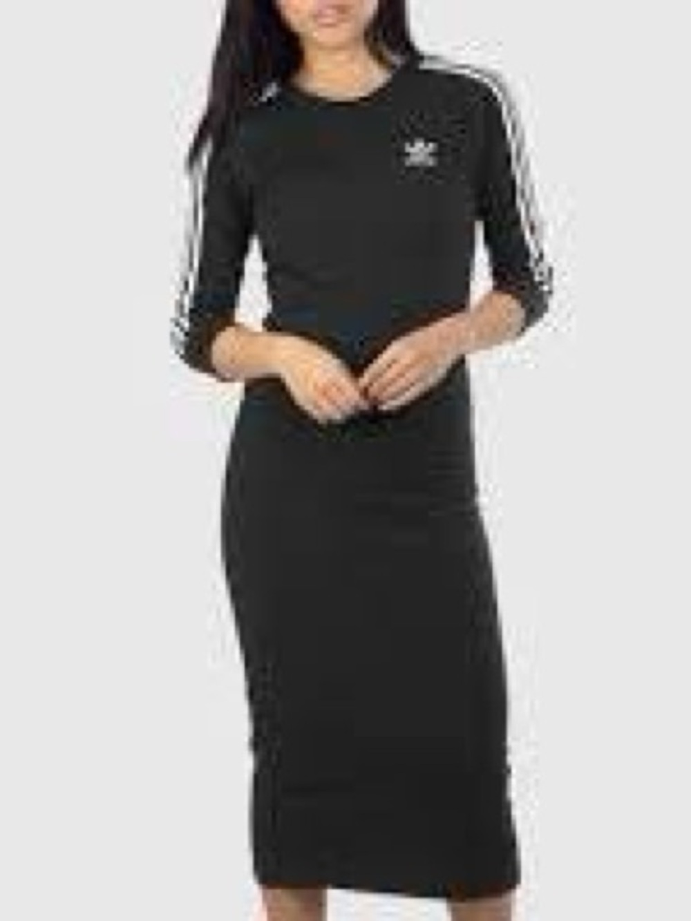 NWT adidas Black Long-Sleeve Three-Stripe Midi Dress
